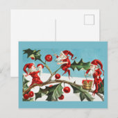  Retro kerstKaart Holly & Pixies Feestdagenkaart (Voorkant / Achterkant)