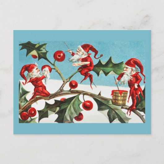  Retro kerstKaart Holly & Pixies Feestdagenkaart (Voorkant)