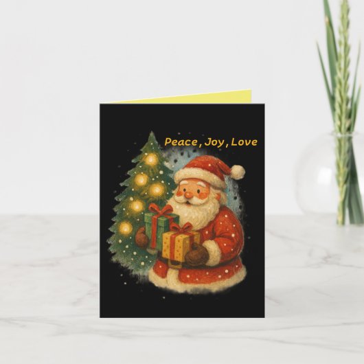 “Retro kerstkaart – Kerstman & cadeaus” Kaart (Voorkant)