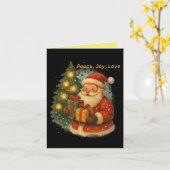 “Retro kerstkaart – Kerstman & cadeaus” Kaart (Gele Bloem)