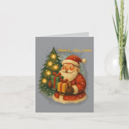 “Retro kerstkaart – Kerstman & cadeaus” Kaart