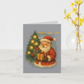 “Retro kerstkaart – Kerstman & cadeaus” Kaart (Gele Bloem)