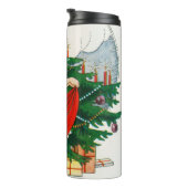 Retro kerstkaart, kind en kerstboom thermosbeker (Geroteerd rechts)