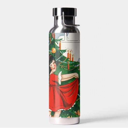 Retro kerstkaart, kind en kerstboom waterfles (Links)