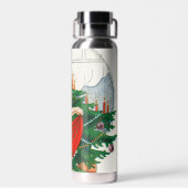 Retro kerstkaart, kind en kerstboom waterfles (Achterkant)