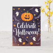 Retro kerstkaart om Halloween te vieren Kaart (Gele Bloem)