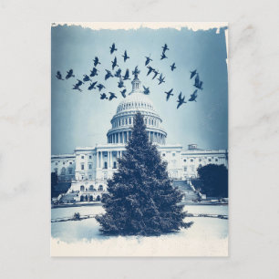 Retro kerstkaart van de Amerikaanse Capitol Hill k Feestdagenkaart