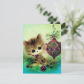  retro kerstkat berichtkaart toevoegen feestdagenkaart (Staand voorkant)