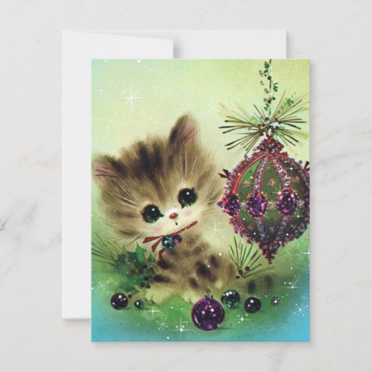  retro kerstkat berichtkaart toevoegen feestdagenkaart (Voorkant)