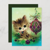  retro kerstkat berichtkaart toevoegen feestdagenkaart (Voorkant / Achterkant)