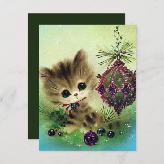 retro kerstkat berichtkaart toevoegen feestdagenkaart (Voorkant / Achterkant)