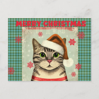 Retro kerstkat briefkaart voor pretkerst
