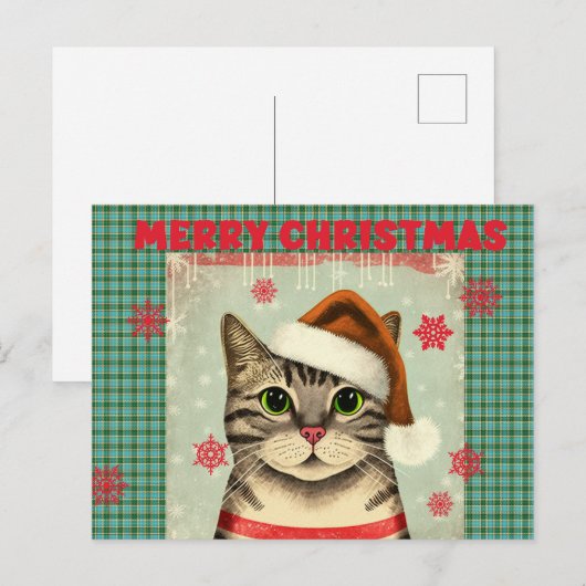 Retro kerstkat briefkaart voor pretkerst (Voorkant / Achterkant)