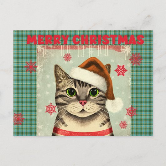 Retro kerstkat briefkaart voor pretkerst (Voorkant)