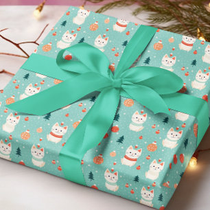 Retro Kerstkat Kerstvakantie  Cadeaupapier