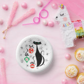Retro Kerstkat rond Papieren Kommen (Feest)