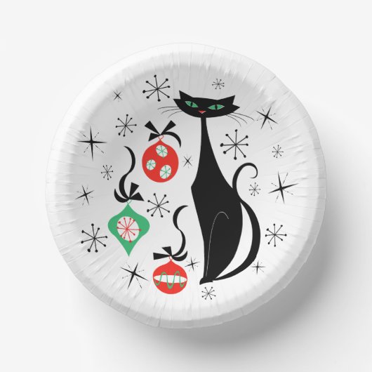 Retro Kerstkat rond Papieren Kommen (Voorkant)