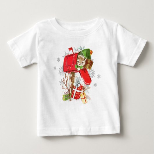 Retro kerstkat T-shirt voor Baby (Voorkant)