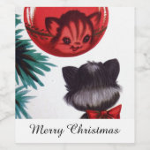 retro kerstkat voeg berichtlabel toe wijn etiket (Enkel label)