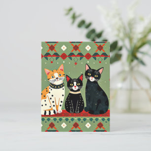 Retro Kerstkatten Briefkaart