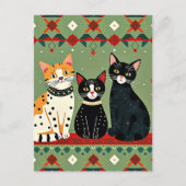 Retro Kerstkatten Briefkaart (Voorkant)