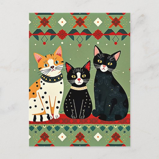 Retro Kerstkatten Briefkaart (Voorkant)