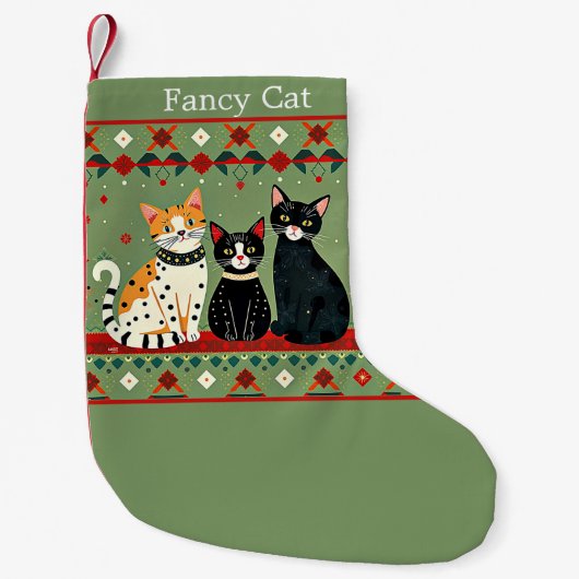 Retro Kerstkatten gepersonaliseerd Kleine Kerstsok (Voorkant)
