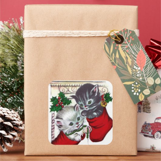  retro kerstkatten Holiday sticker (Feestdagen)