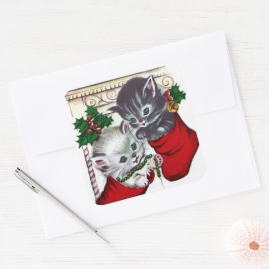 retro kerstkatten Holiday sticker (Envelop)