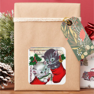  retro kerstkatten Holiday sticker