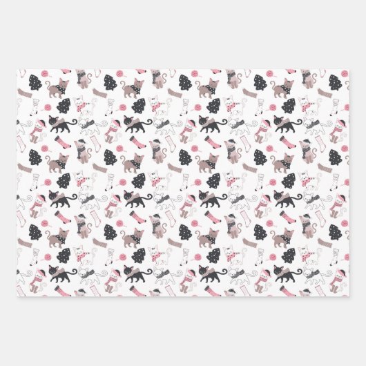 Retro Kerstkatten Inpakpapier Vel (Voorkant 3)