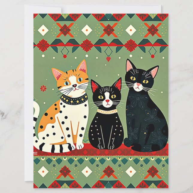Retro Kerstkatten knutselpapier (Voorkant)