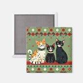 Retro Kerstkatten Magneet (Voorkant / Achterkant)