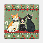 Retro Kerstkatten Magneet (Voorkant)