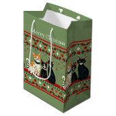 Retro Kerstkatten Medium Cadeauzakje (Voorkant Gekanteld)