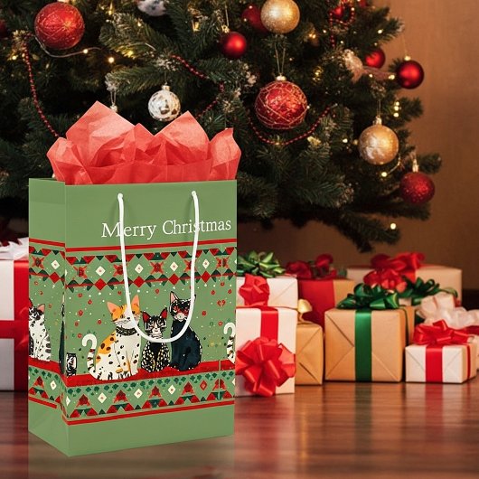 Retro Kerstkatten Medium Cadeauzakje