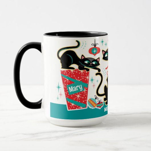 Retro Kerstkatten Mok Aanpasbaar (Links)