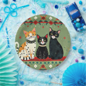 Retro Kerstkatten Papieren Bordje (Feest)