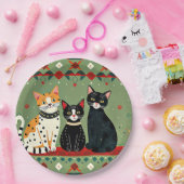 Retro Kerstkatten Papieren Bordje (Feest)