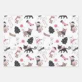 Retro Kerstkatten Roze Grijs Inpakpapier Vel (Voorkant)