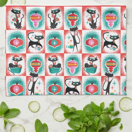 Retro Kerstkatten - Theedoek (Gevouwen)