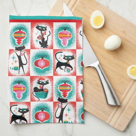 Retro Kerstkatten -  Theedoek (Quarter Fold)