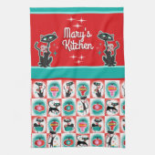 Retro Kerstkatten -  Theedoek (Verticaal)