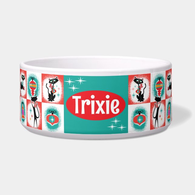 Retro Kerstkatten Voerbak Aanpasbaar Voerbakje (Voorkant)