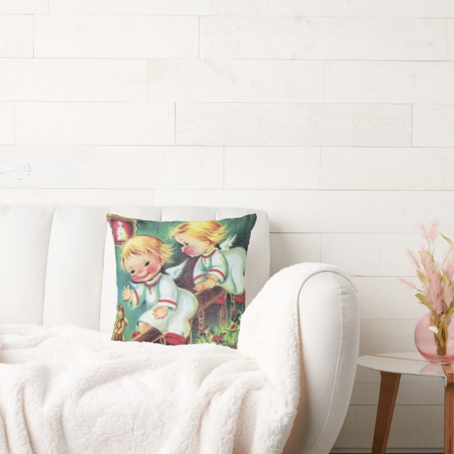  retro-kerstkermis Angels huisklooster Kussen (Bank)