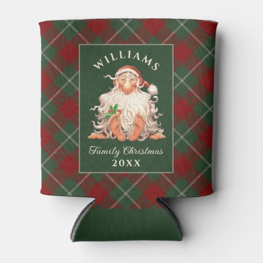 Retro kerstkerst met naam en jaar blikjeskoeler (Voorkant)