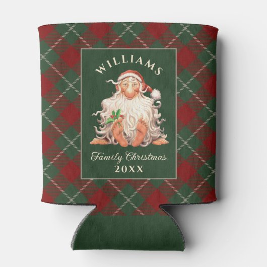 Retro kerstkerst met naam en jaar blikjeskoeler (Achterkant)