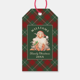 Retro kerstkerst met naam en jaar cadeaulabel