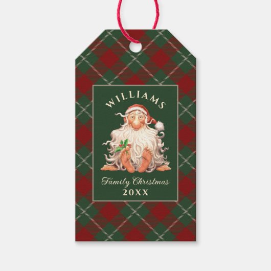 Retro kerstkerst met naam en jaar cadeaulabel (Voorkant)