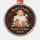 Retro kerstkerst met naam en jaar metalen ornament (Voorkant)